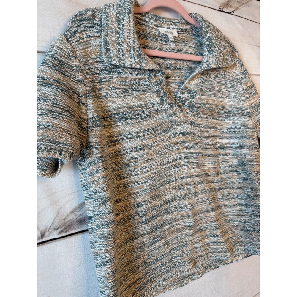 Haven Well Within Women XL Linen Organic Cotton Space Dye Short Sleeve Polo Top - Picture 2 of 5